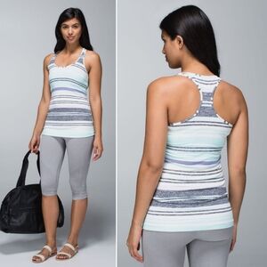Lululemon Cool Racerback Tank Top in Groovy Stripe Static Wave Cadet Blue